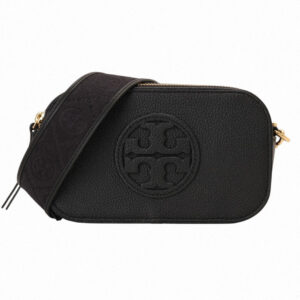 TORY BURCH-Miller壓印TB 皮革斜背相機包黑mini